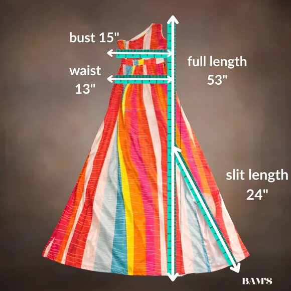 Temu One Shoulder Colorblock Maxi Dress | Slit | Size L - Picture 3 of 5